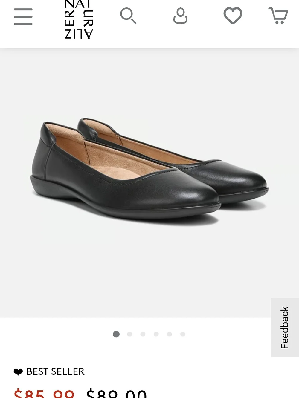 Naturalizer Black Ballet Flats with Tan Insole